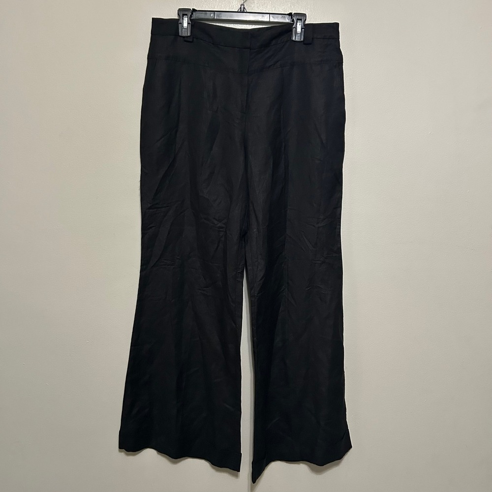 Hale Bob Womens Linen Pants L 35X32 Black Wide Leg Career Trouser Boho Lagenlook